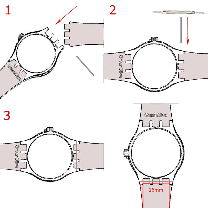 GreenOlive Ultra-thin Replacement Waterproof Silicone Rubber Watch Strap Watch Band for Swatch Skin Series (16mm, Red) - Image 2
